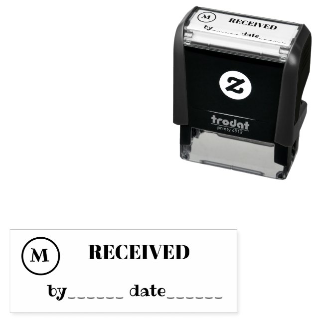 RECEIVED Name Date Monogram Black Ink Business Self-inking Stamp (In Situ)