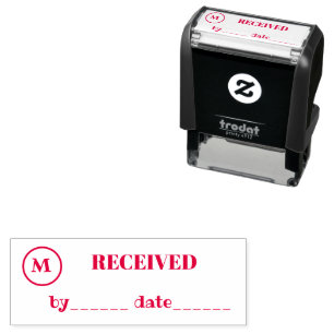 RECEIVED Name Date Monogram Red Ink Business Self-inking Stamp