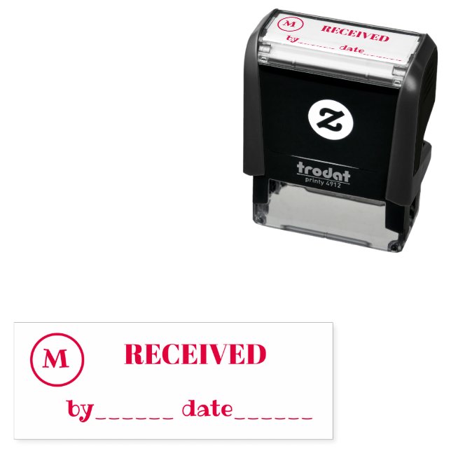 RECEIVED Name Date Monogram Red Ink Business Self-inking Stamp (In Situ)