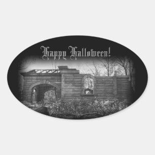 Receiving Tomb Ruin Happy Halloween Oval Sticker