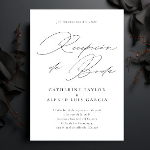 Recepción de boda Spanish Language Black Script Invitation