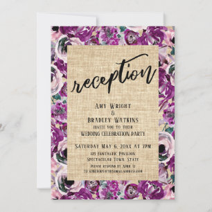 Reception Bold Pink Watercolor Flower Burlap Invitation