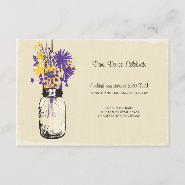 Reception Card Mason Jar and Fireflies (Front)