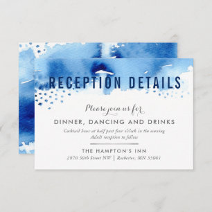 RECEPTION CARD stylish watercolor brush dark blue