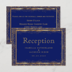 Reception - Dark Blue and Gold Confetti Dots Invitation