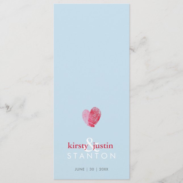 RECEPTION DINNER MENU cute fingerprint heart blue (Front)