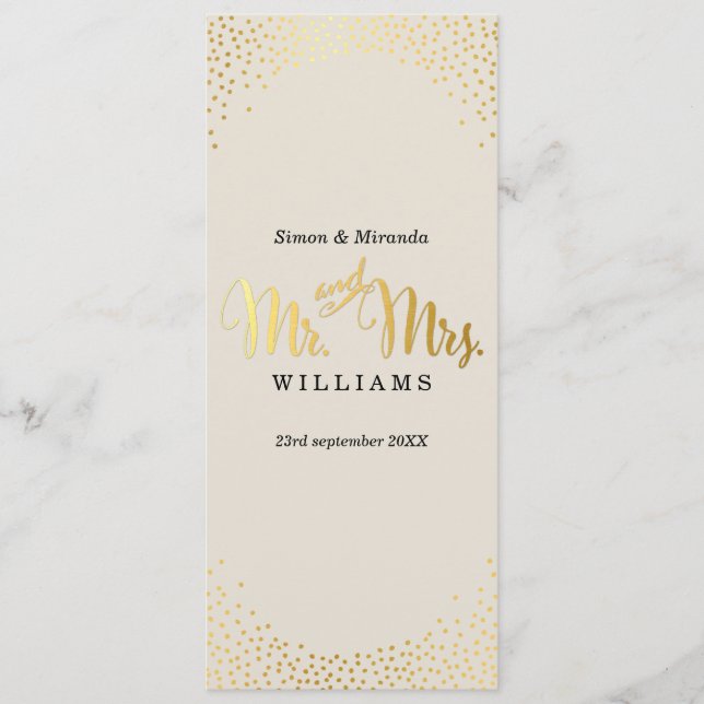 RECEPTION DINNER MENU mini gold confetti ivory (Front)