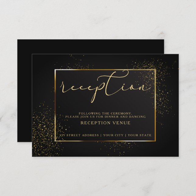 RECEPTION | Elegant Black and Gold Glitter Invitation (Front/Back)