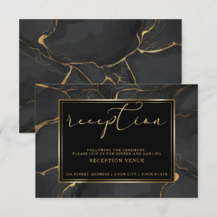 RECEPTION Elegant Black and Gold Marble Invitation