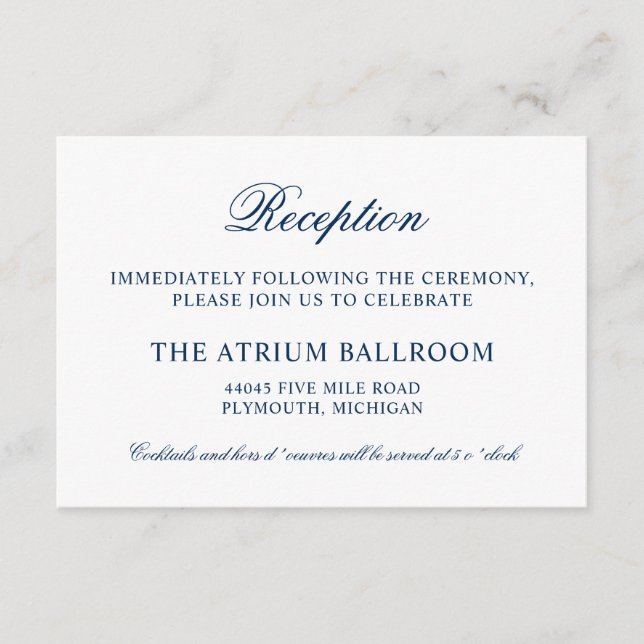 Reception Elegant Navy Calligraphy Enclosure Card (Front)