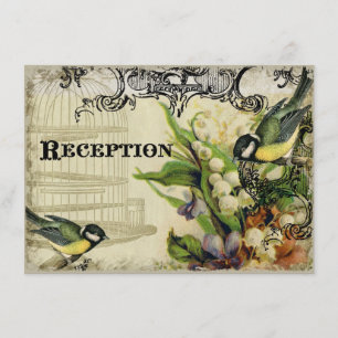 Reception Invitation, Yellow Song Bird Cage Floral Enclosure Card