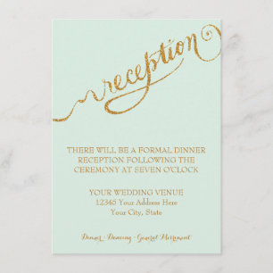 Reception Mint Script Forever in Love Gold Glitter Enclosure Card