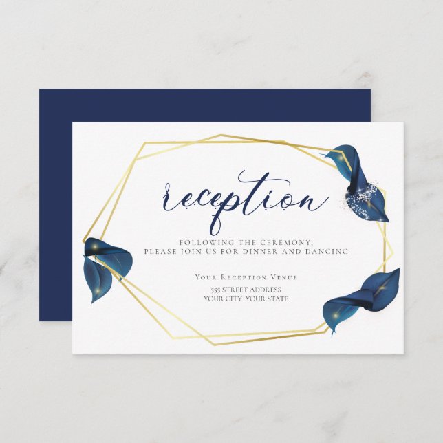 RECEPTION | Modern Deep Indigo Blue and Gold Invitation (Front/Back)