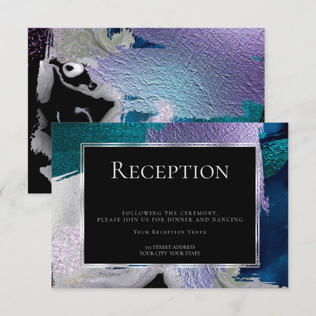 Reception | Modern Faux Metallic Teal Violet Invitation (Front/Back)