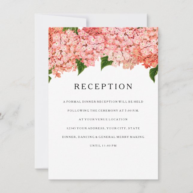 Reception MODERN Wide Stripe Vintage Hydrangea Invitation (Front)