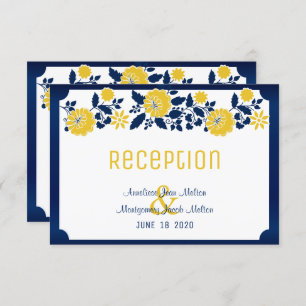 Reception - Navy Blue and Yellow Floral Wedding Invitation