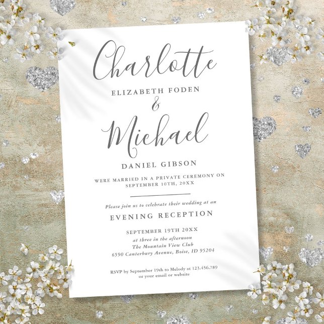 Reception Only Gray And White Script Wedding Invitation (Reception Only Gray And White Script Wedding Invitation)