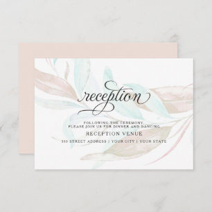 RECEPTION   Pastel Coral Aqua Watercolor Foliage Invitation