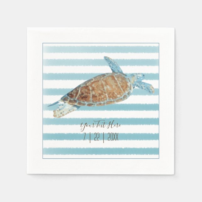 Reception Personalised Sea Turtle Beach Themed Napkin (Front)