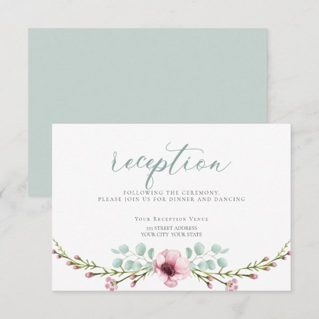 RECEPTION | Pink Anemone Flowers and Foliage Invitation (Front/Back)