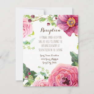 Reception Rose Peony Wreath Modern Simple Leaf Invitation