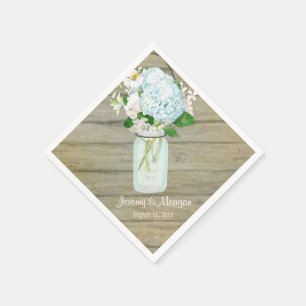 Reception Rustic Country Mason Jar Blue Hydrangeas Napkin