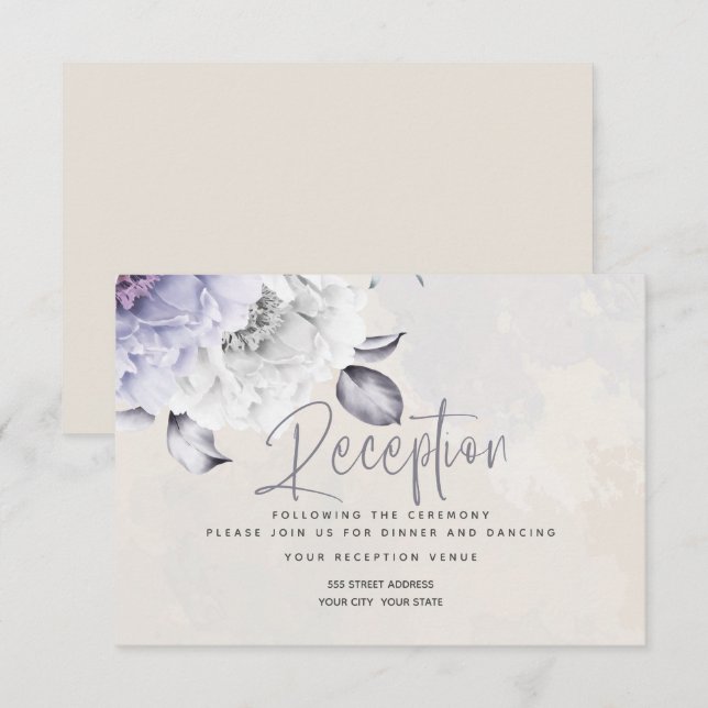 RECEPTION | Rustic Lilac and Alabaster Peony Flora Invitation (Front/Back)