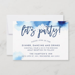 RECEPTION stylish hand lettered navy watercolor Invitation