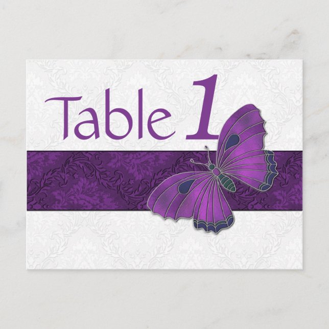 Reception Table Number Butterfly Brocade Purple Postcard (Front)