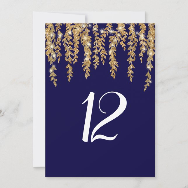 Reception Table Number Modern Willow Leaf Twinkle (Front)