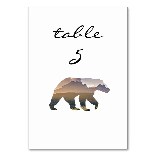 Reception Table Number Rustic Forest Bear (Back)