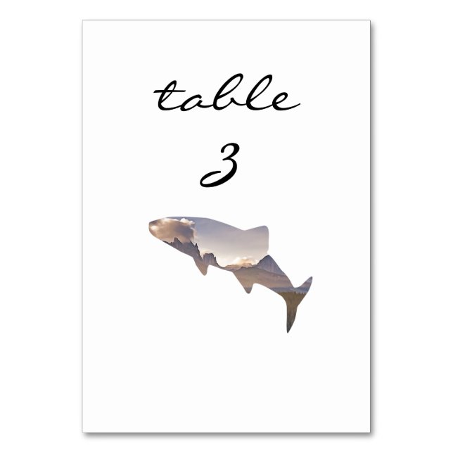 Reception Table Number Rustic Mountain Fish (Front)