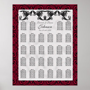 Reception Table Seating Chart, Black White Damask Poster