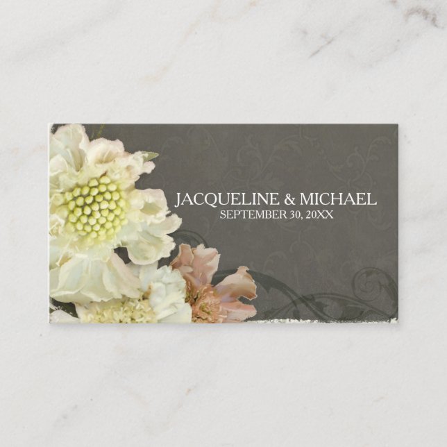 Reception Table Seating Modern Grey Floral Art Place Card (Front)