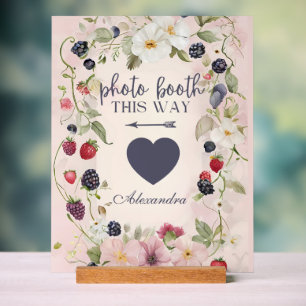 Reception This Way Floral Berry Design Acrylic Sign