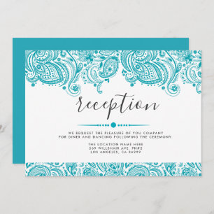 "Reception" Turquoise Paisley Lace Invitation