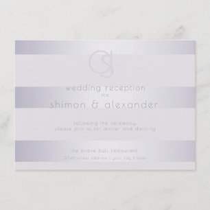 Reception Violet Silver Shimmer Stripes Monogram Enclosure Card