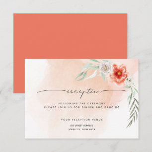 Reception Watercolor Coral Splash and Flowers Invitation