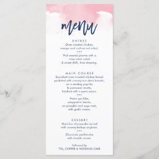 RECEPTION WEDDING MENU stylish pink watercolor