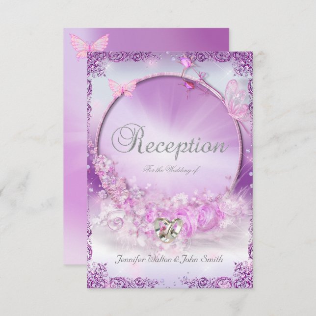Reception Wedding Pink Lilac Rings Butterfly Invitation (Front/Back)