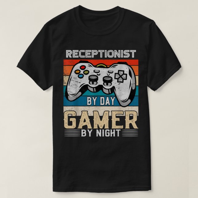 Receptionist by day gamer by night video gaming fa T-Shirt (Design Front)