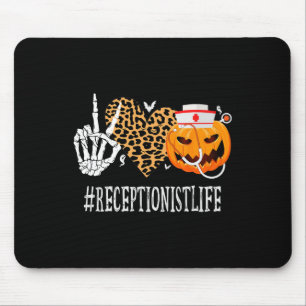 Receptionist Peace Love Pumpkin Fun Halloween Leop Mouse Pad