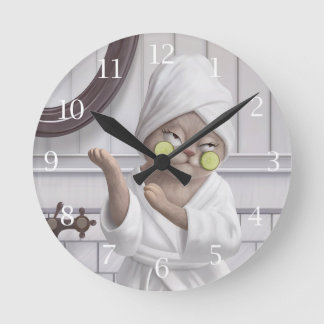 Recharge Mode – Miss Meow in Bathrobe Round Clock
