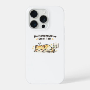Recharging After Small Talk Funny Cat iPhone 15 Pro Case
