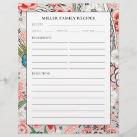 Recipe Binder Page | Family Name | Elegant Floral