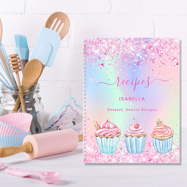Recipe blush pink baking glitter cupcakes name notebook (Creator Uploaded)