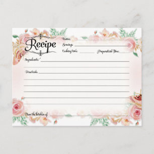 Recipe Blush Pink Floral Rose Gold Bridal Shower Postcard