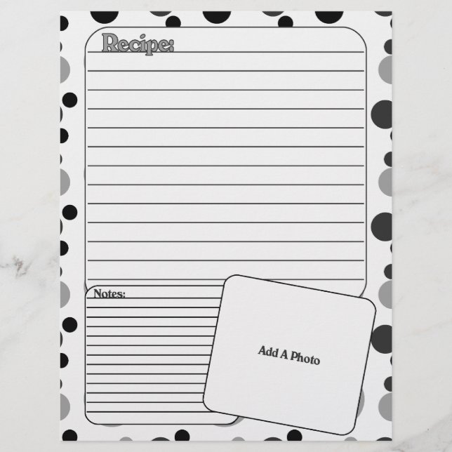 Recipe Book Page (Black And White) (Front)