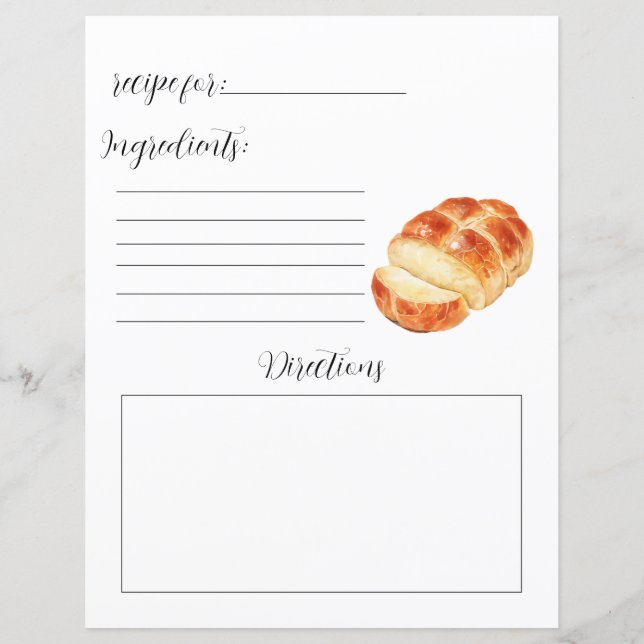 Recipe Book Page for Loaf Bread (Front)