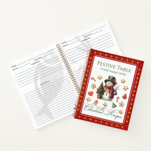 Recipe Book Snowman & Christmas Cookies Red
